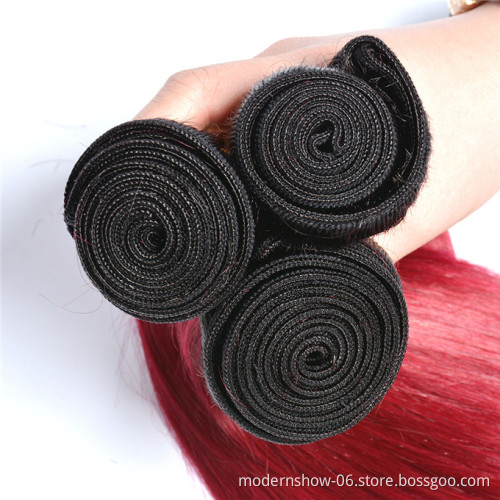 Factory Price Two Tone ombre color human hair extensions 1B Red/Bug ombre color hair bundles